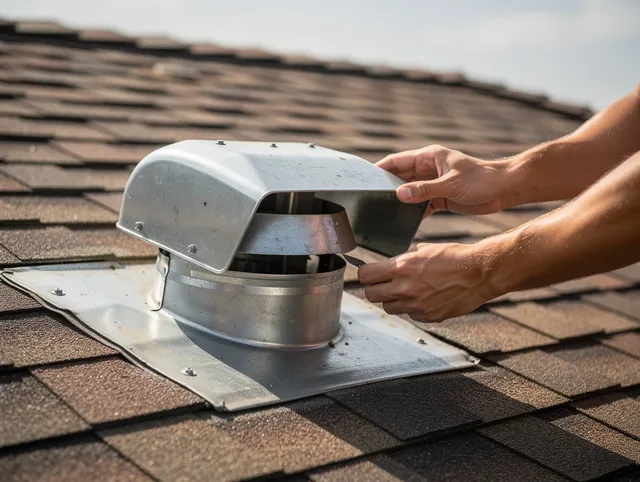 Worthington Dryer Vent Cleaning certified technician safely cleaning a roof-mounted dryer vent in Worthington