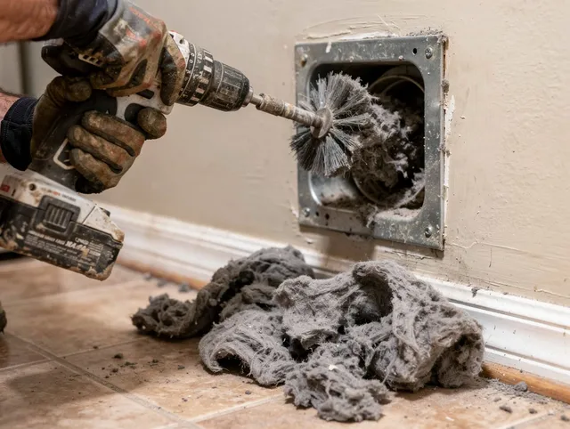 Certified Worthington Dryer Vent Cleaning technician performing dryer vent cleaning in Worthington